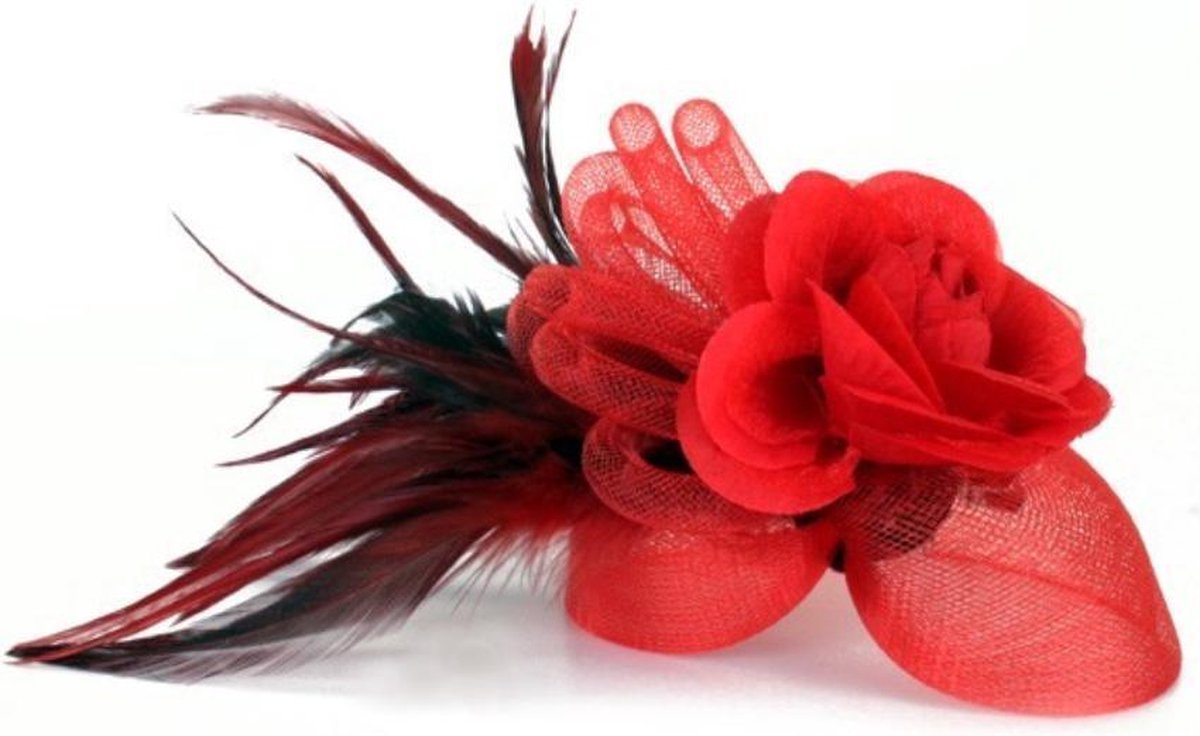 Broche - Bloem, tube & veertjes - Rood - Met speld & clip