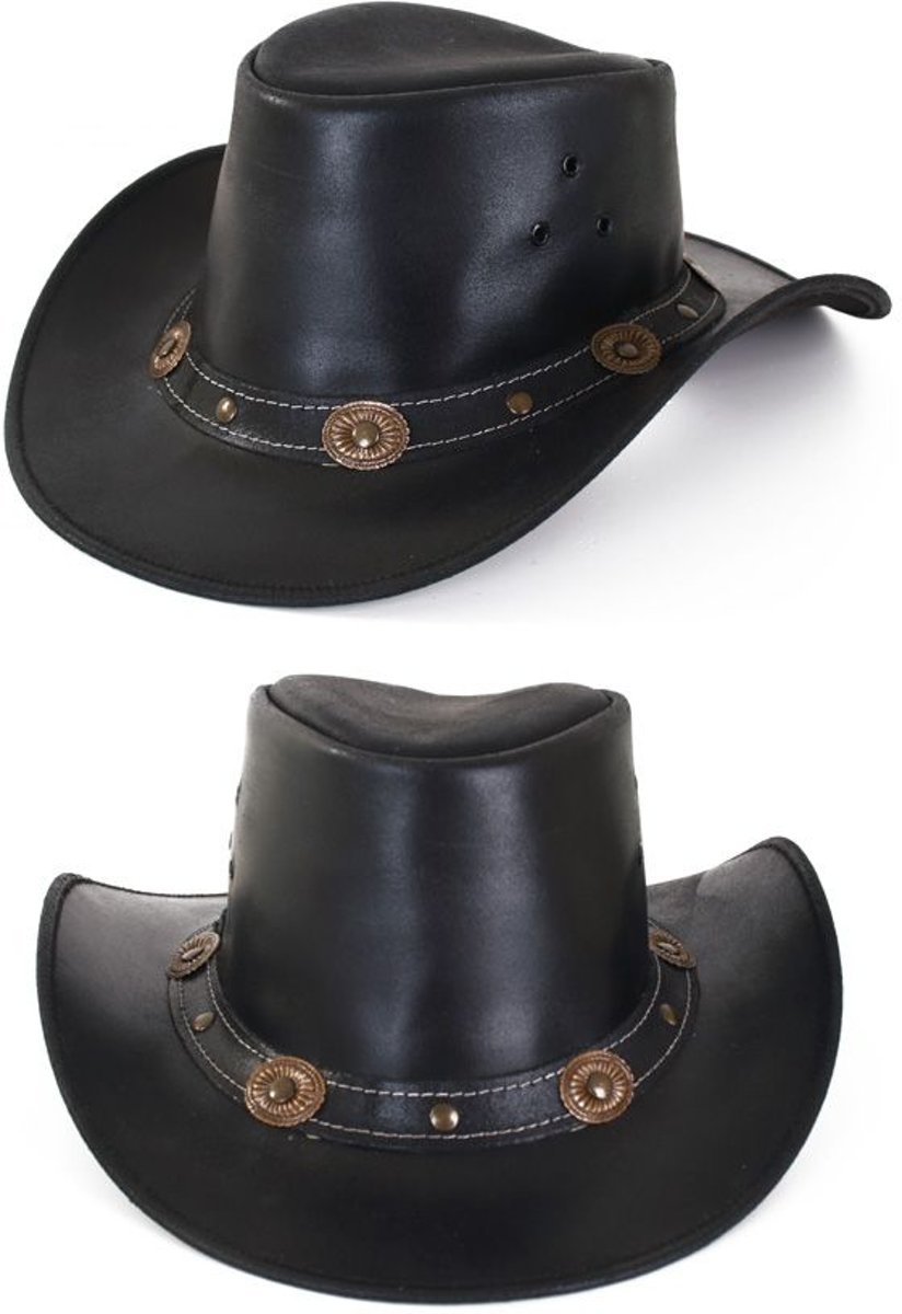 Cowboy hoed leder zwart XL