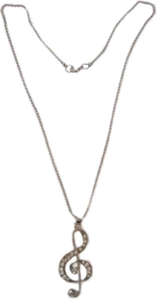 Ketting sol-sleutel zilver met strass