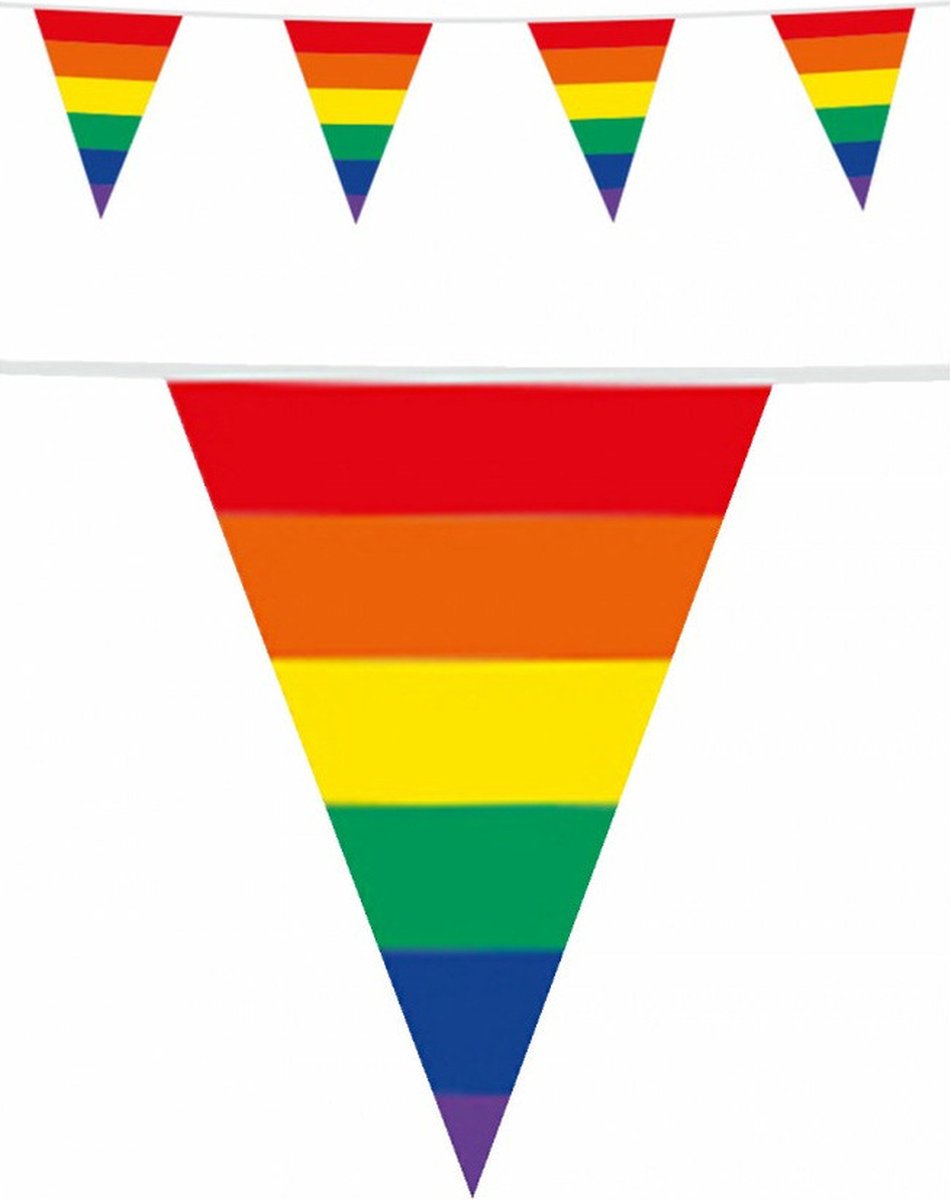 Regenboog vlaggenlijn/vlaggetjes - 2 stuks - dubbelzijdig bedrukt - 10 meter