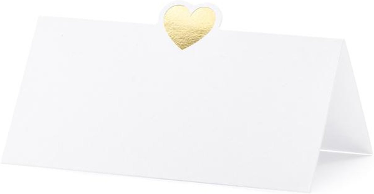 Plaats kaarten - Heart, goud, 10x5cm (1 zakje met 10 stuks)