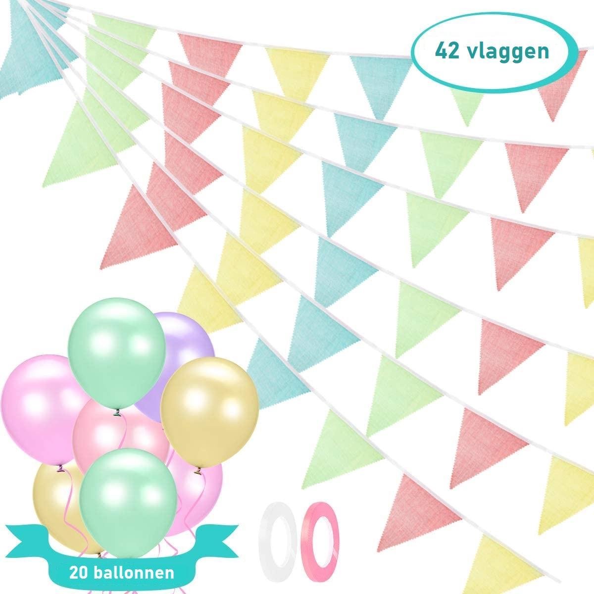 Stoffen vlaggenlijn – 10m Stoffen Slingers incl. 20 ballonnen – Slingers verjaardag