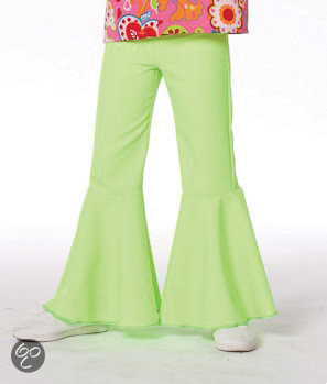 Carnavalskleding Hippie broek bi-stretch neon-groen kind Maat 140