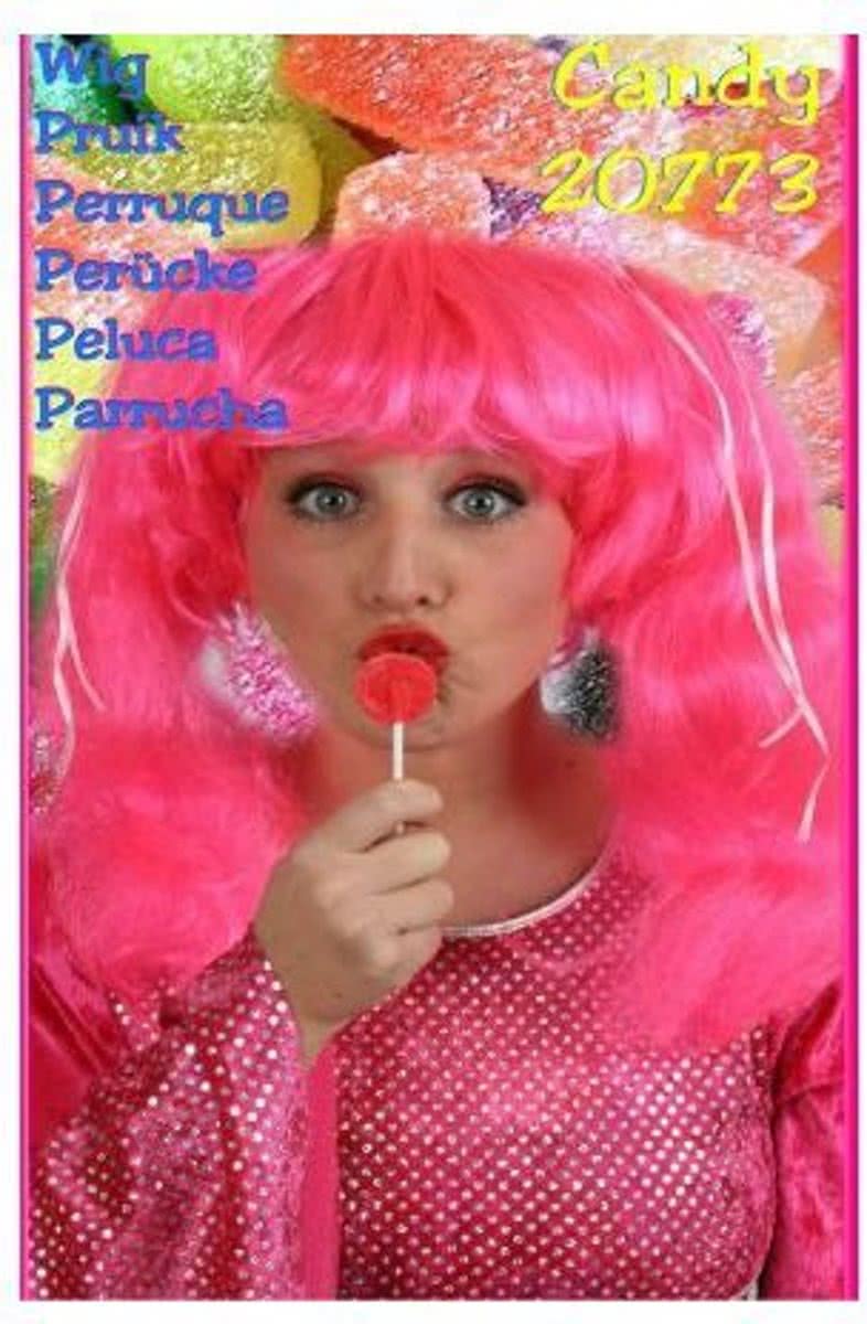 Carnavalspruik Candy pruik pink