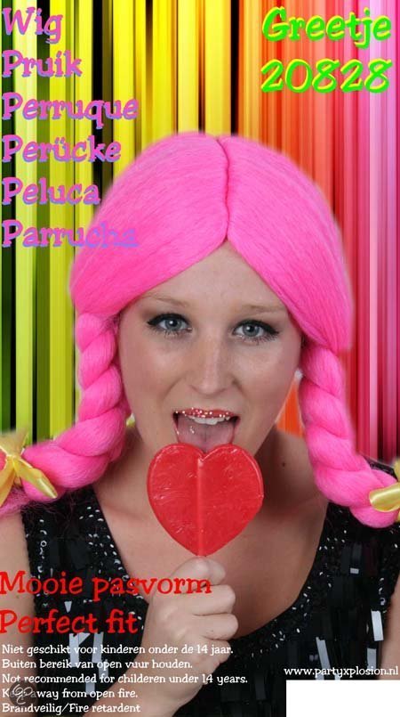 Carnavalspruik Pruik greetje pink