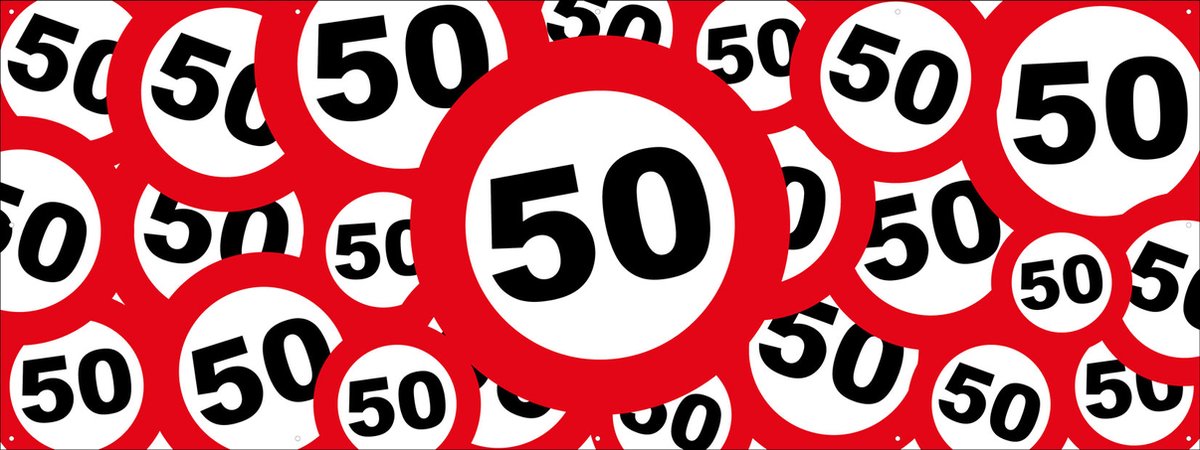   Spandoek Verkeersborden 50 jaar - Banner voor Abraham & Sarah