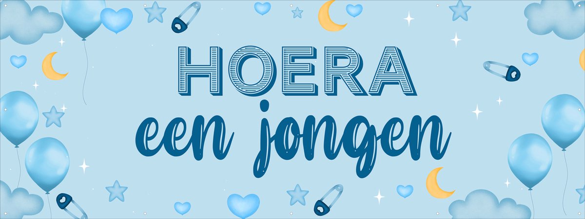 Spandoek - Hoera een jongen - geboorte versiering - gender reveal - baby - 150 x 50 cm