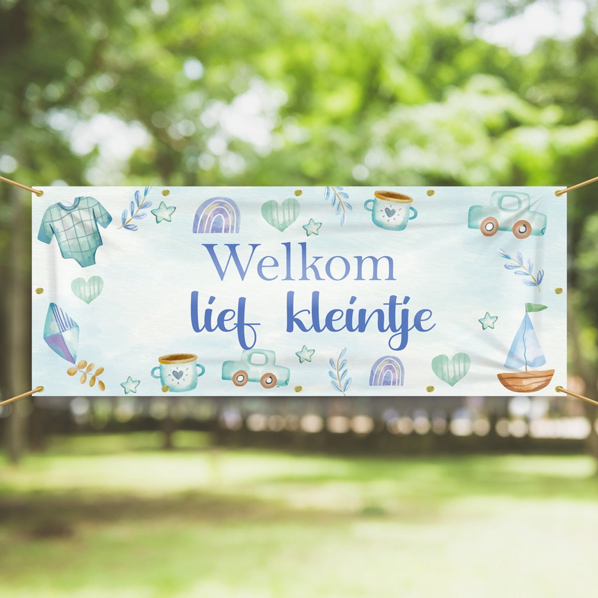 Spandoek - Welkom lief kleintje - geboorte versiering - gender reveal - baby - 150 x 50 cm