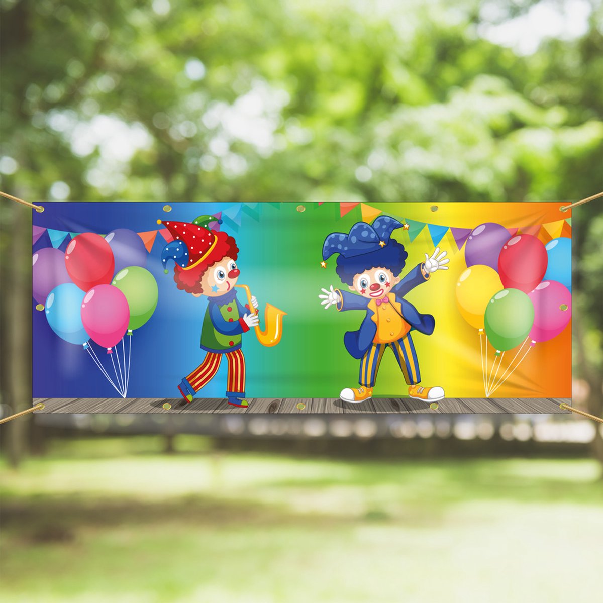 Spandoek Clowns - Carnaval - Kinderverjaardag - Themaverjaardag - carnaval versiering - carnaval decoratie - accessoires