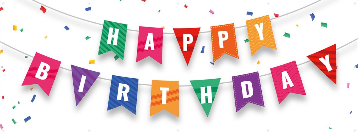 Spandoek Happy Birthday slinger - Felicitatie - 150 x 50 cm - met ringen - Banier- PVC - Banner - Verjaardag - indoor en outdoor – Versiering - Decoratie