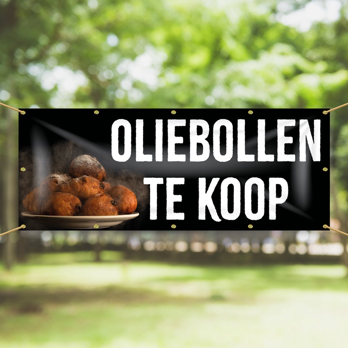 Spandoek Oliebollen Te Koop - 200 x 75 cm - kerst - oud en nieuw - nieuwjaar - oliebollen kopen - kraam - winkel - banner