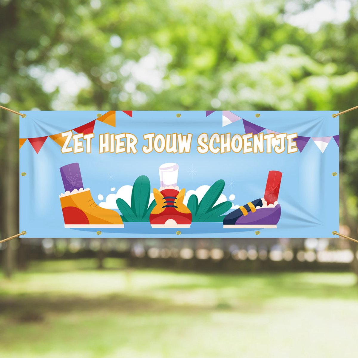 Spandoek Zet hier jouw schoentje - 150 x 50 cm - Sinterklaasversiering - Sinterklaasintocht - Sinterklaas