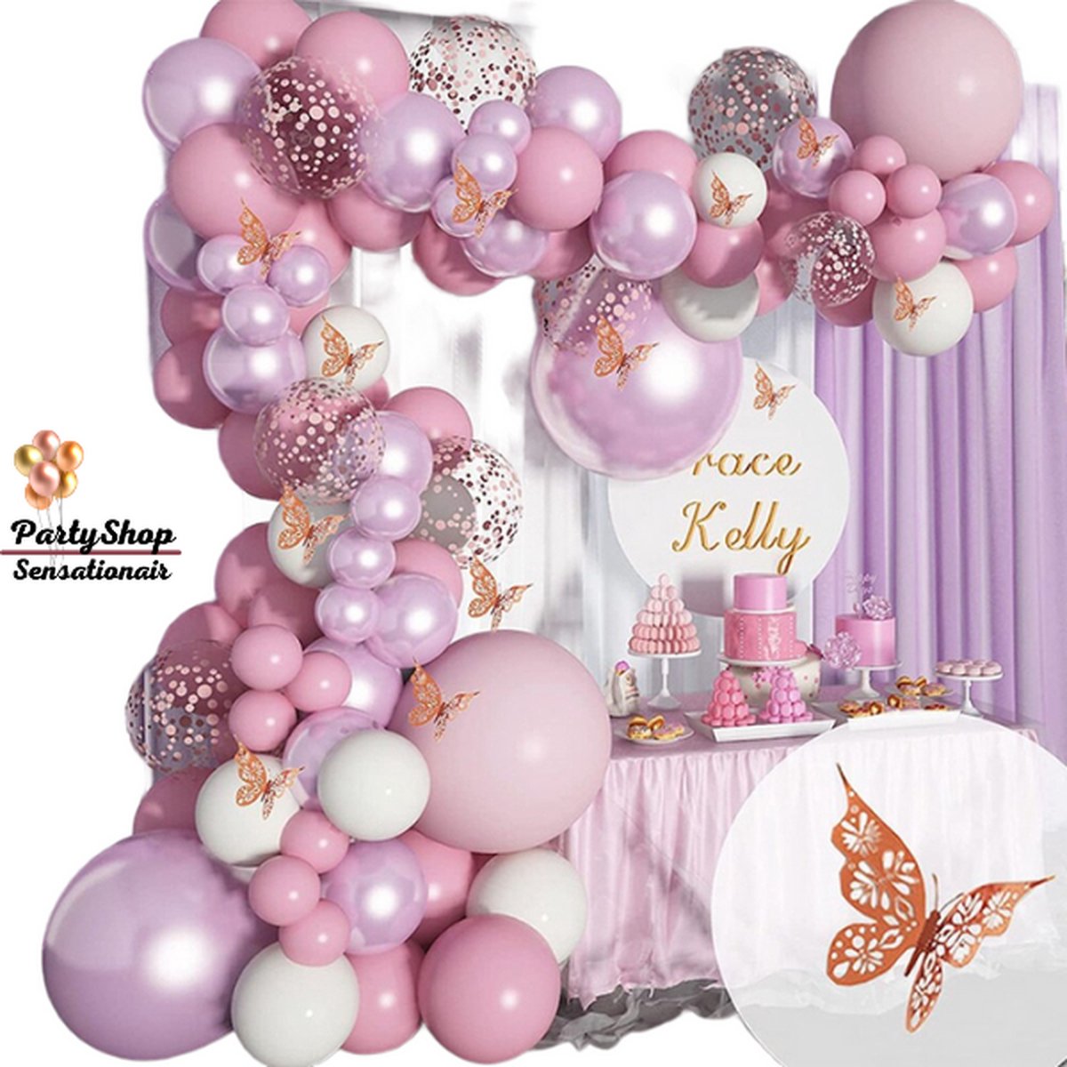 Ballonboog Vlinder Thema 118 delig - Verjaardag - Decoratie - Vlinders - Themafeest - Meisjes- Prinsessen -