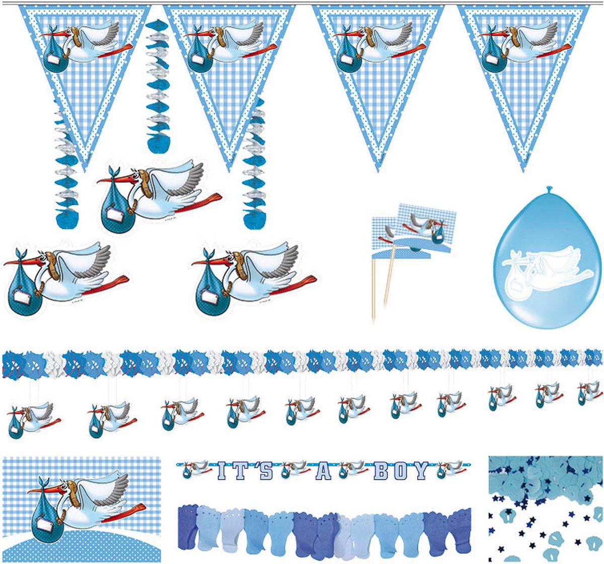 Feestpakket Geboorte Jongen 66 delig - Babyshower - Gender reveal - Feestje - Its a Boy - Decoratie - Versiering - Geboorte