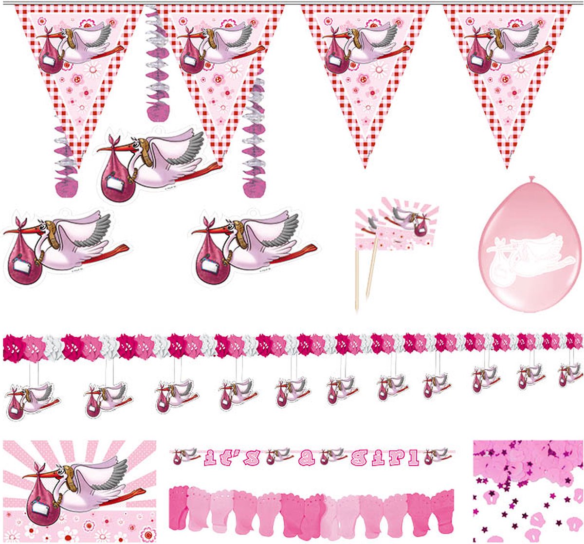 Feestpakket Geboorte Meisje 66 delig - Babyshower - Baby - Decoratie - Meisje - Its a Girl - Ballonnen - Roze - Themafeest - Gender reveal