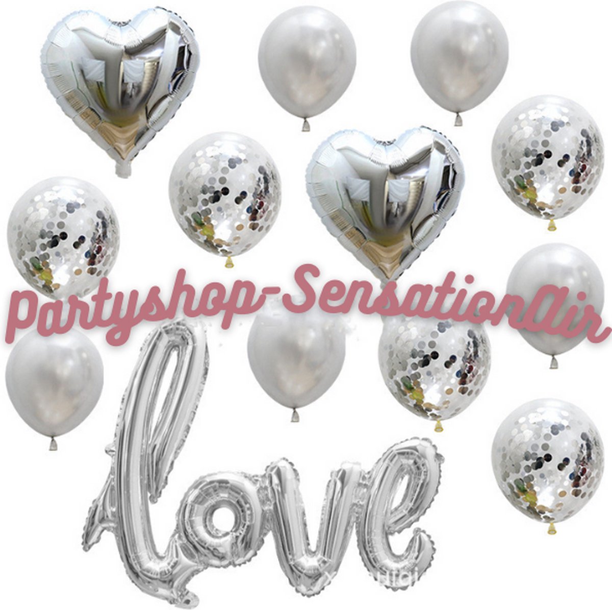 Liefde Ballonnenset Zilver 13 delig - Valentijn - Love - Versiering - Themafeest - Decoratie - Birthday