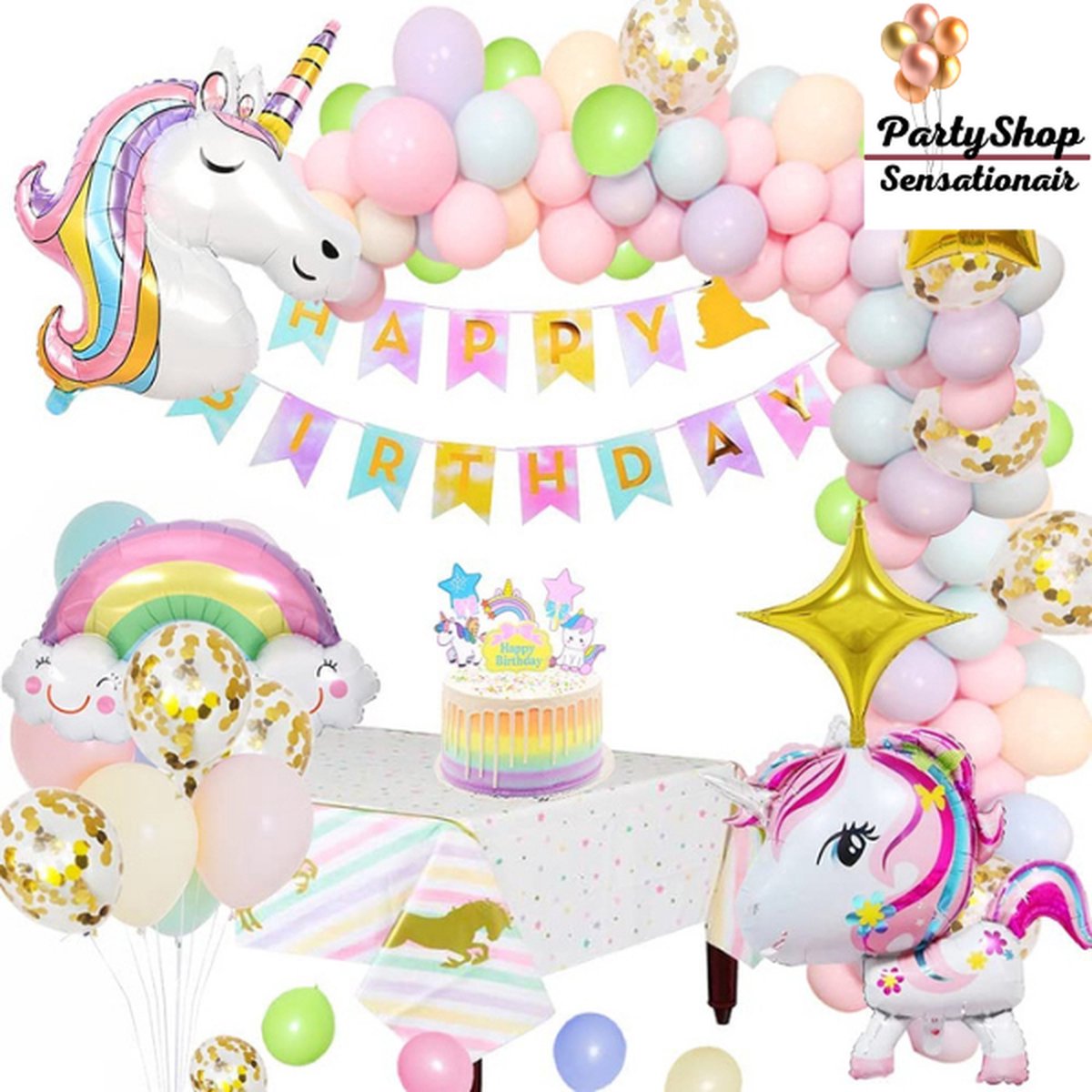 Unicorn Rainbow 53 delig - Verjaardag - Kinderfeest - Regenboog - Meisjes - Eenhoorn - Ballonnenset