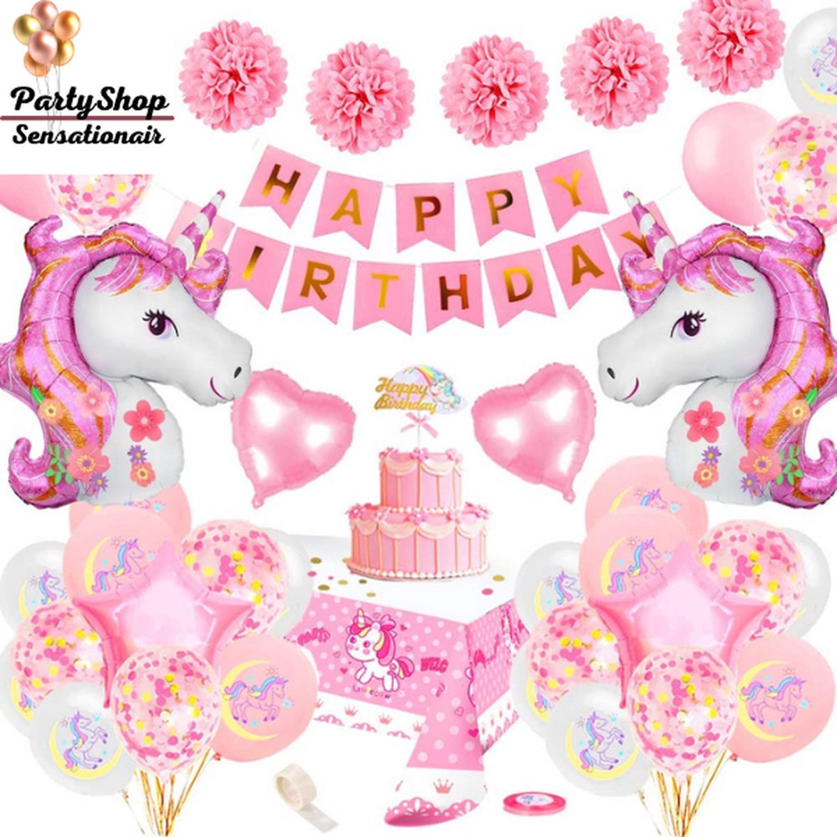 Unicorn Roze Verjaardag 31 delig - Ballonnenset - Eenhoorn - Kinderfeest - Meisjes - Thema Feest - Decoratie