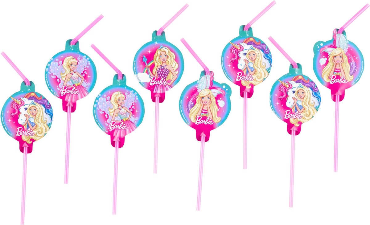 8 Barbie Dreamtopia™ rietjes - Feestdecoratievoorwerp