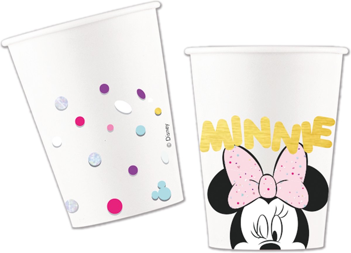 8 premium kartonnen Minnie™ bekers - Feestdecoratievoorwerp