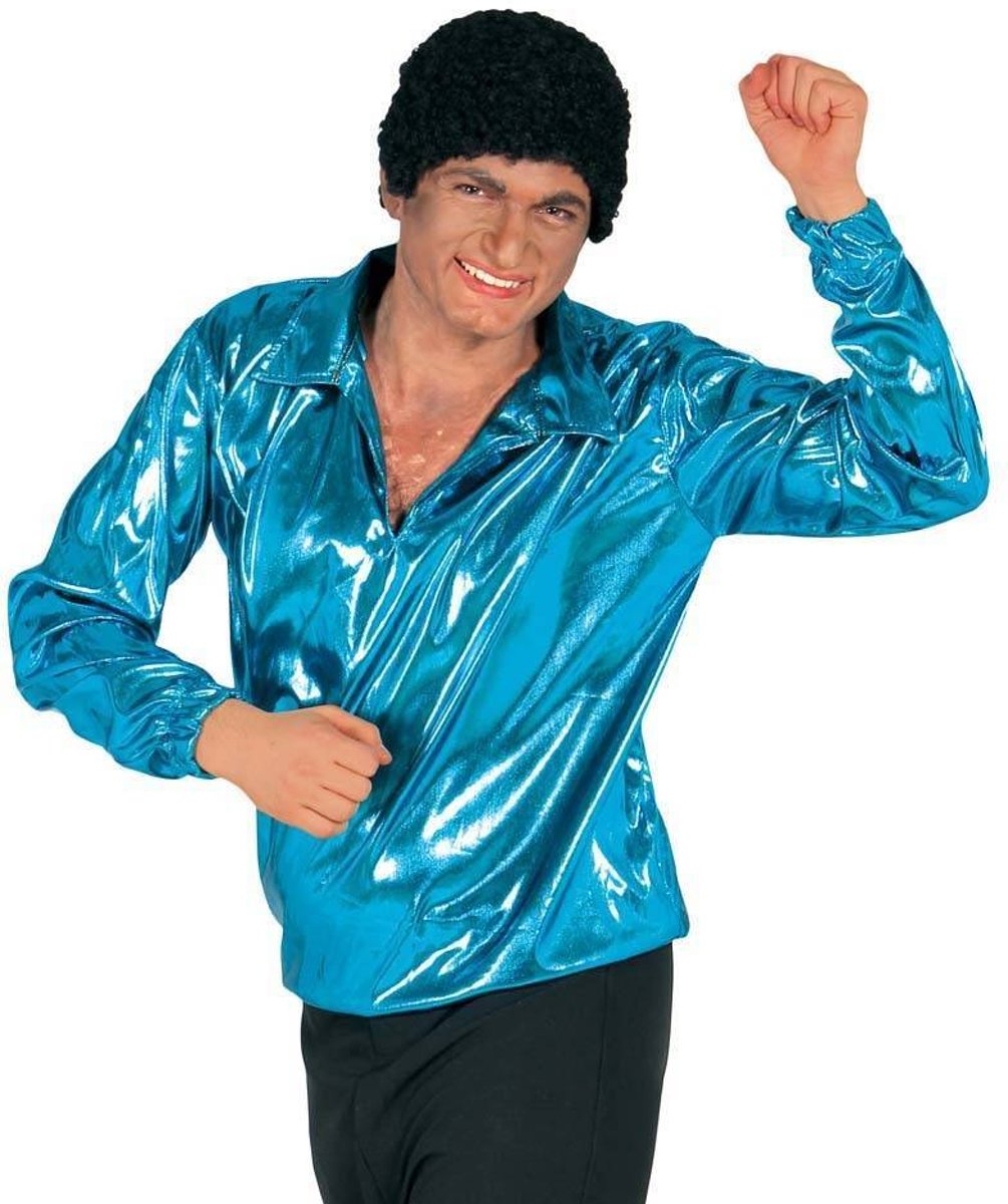 Disco Shirt Glitter Blauw 70s