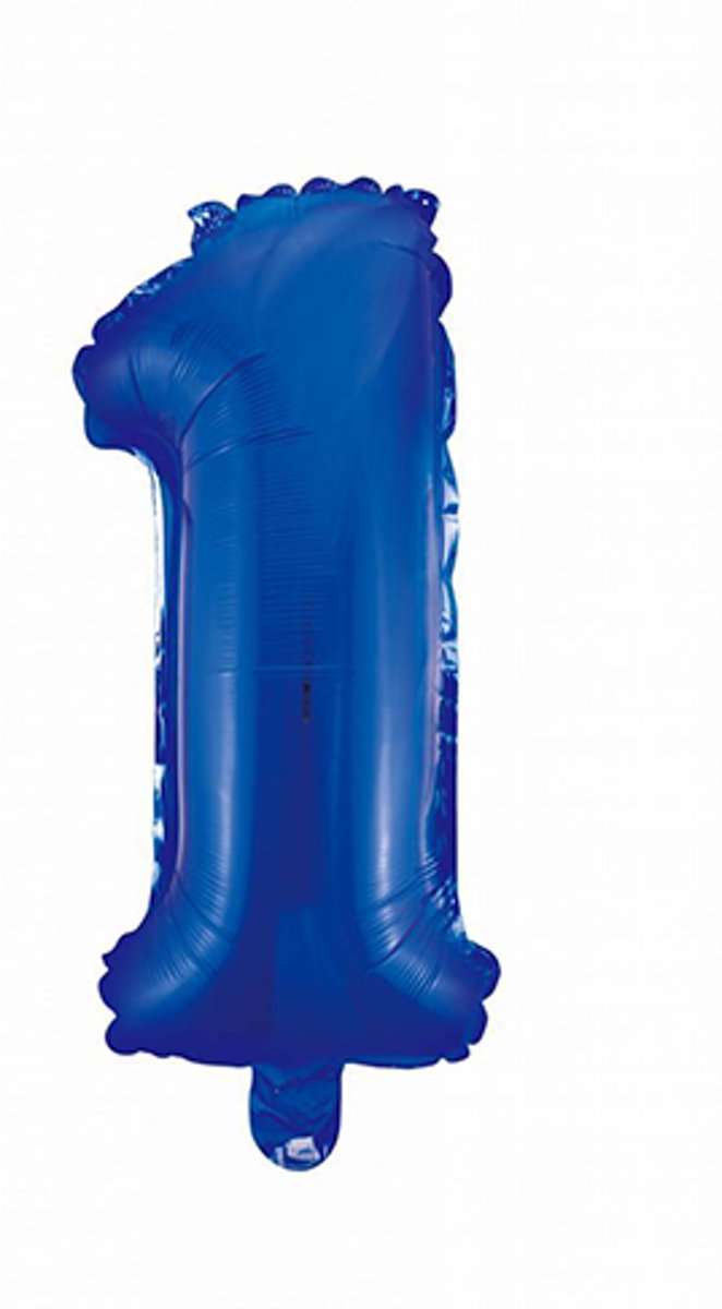 Folie Ballon Cijfer 1 Blauw 41cm met rietje