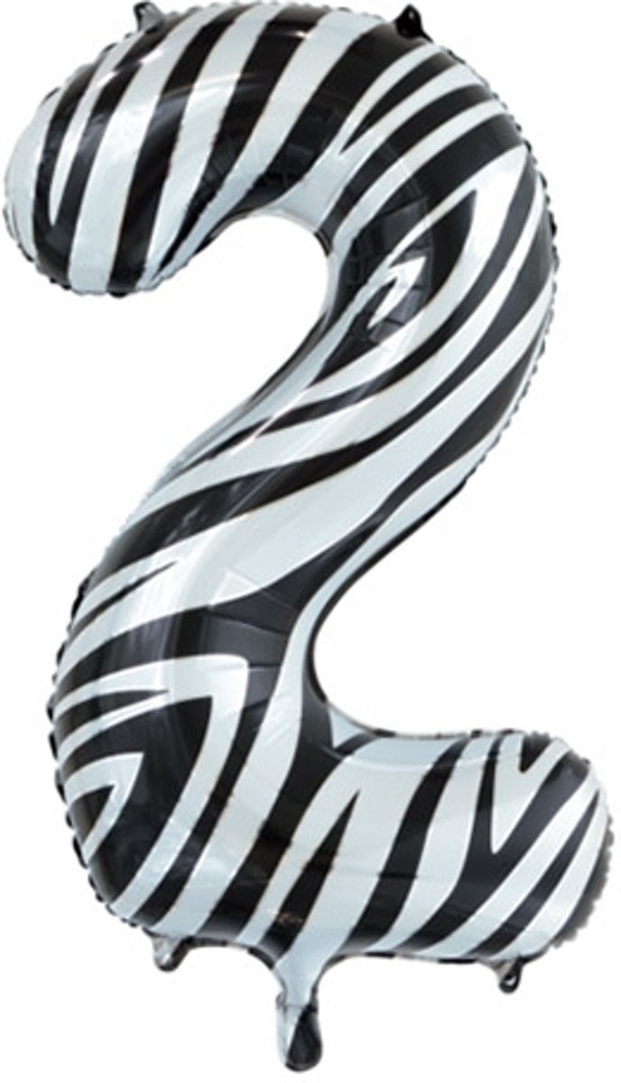 Folie Ballon Cijfer 2 Zebra XL 86cm leeg