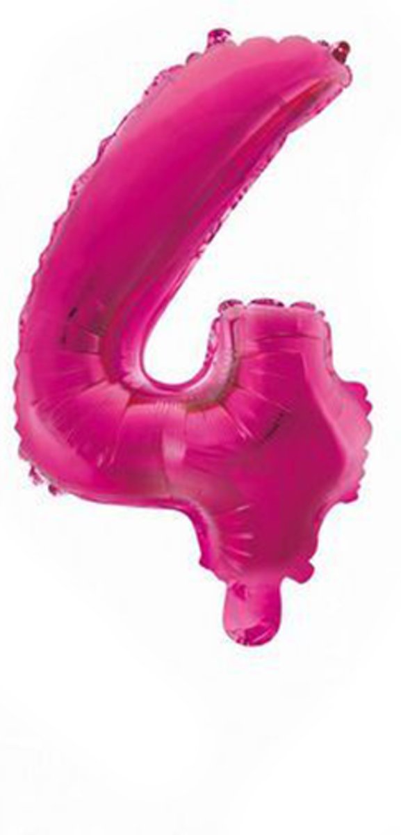 Folie Ballon Cijfer 4 Roze 41cm met rietje