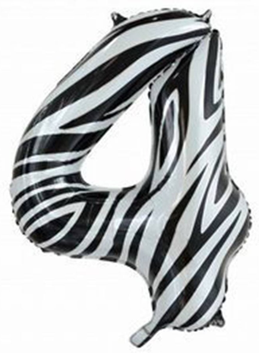 Folie Ballon Cijfer 4 Zebra XL 86cm leeg