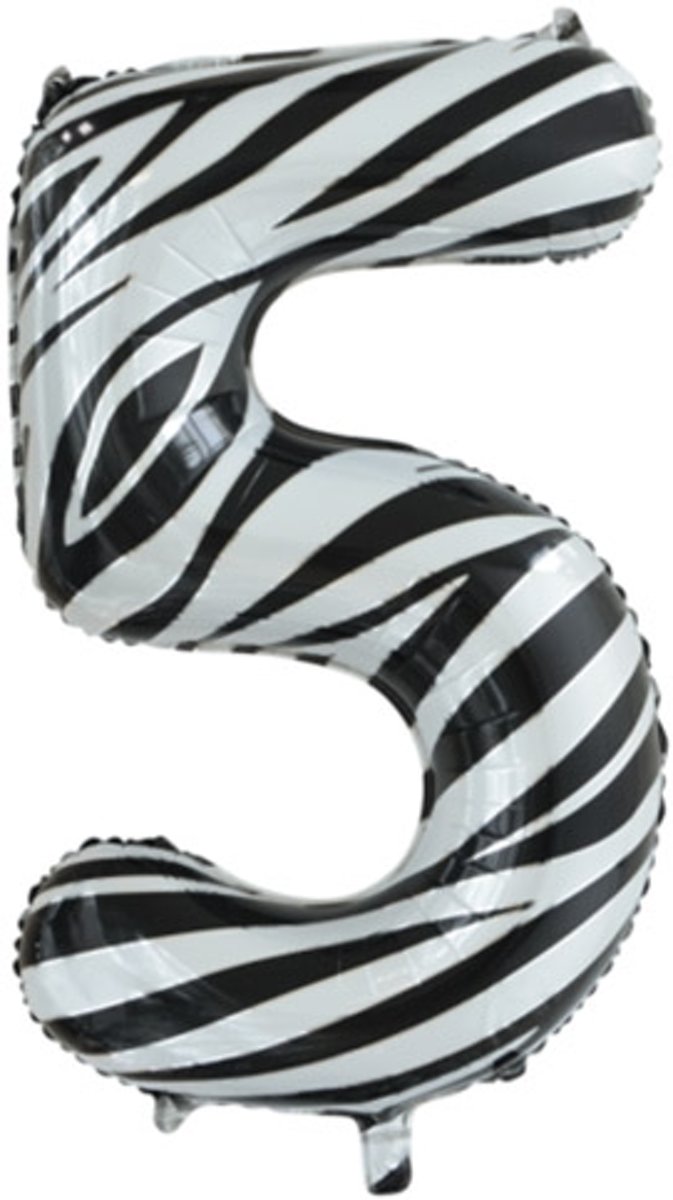 Folie Ballon Cijfer 5 Zebra XL 86cm leeg