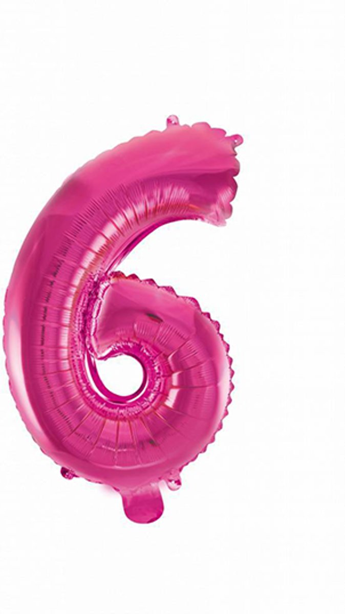 Folie Ballon Cijfer 6 Roze 41cm met rietje