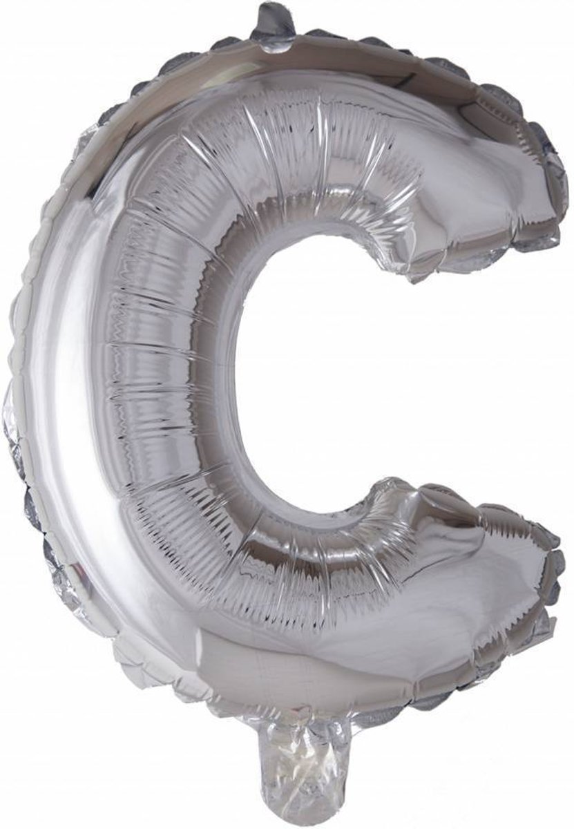 Folie Ballon Letter C Zilver 41cm met rietje