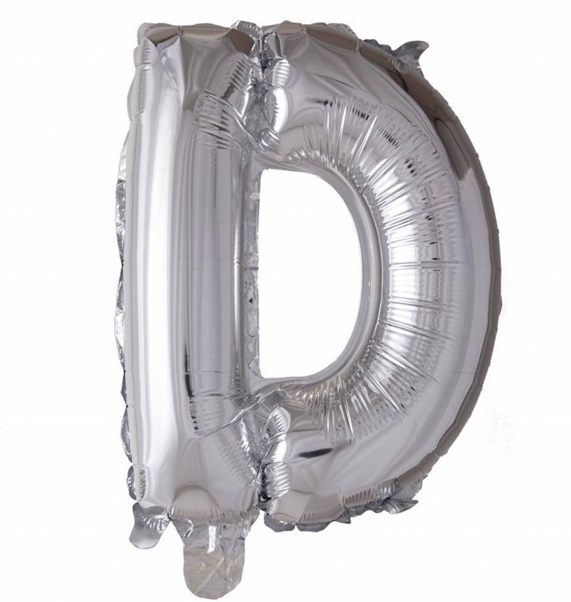 Folie Ballon Letter D Zilver 41cm met rietje