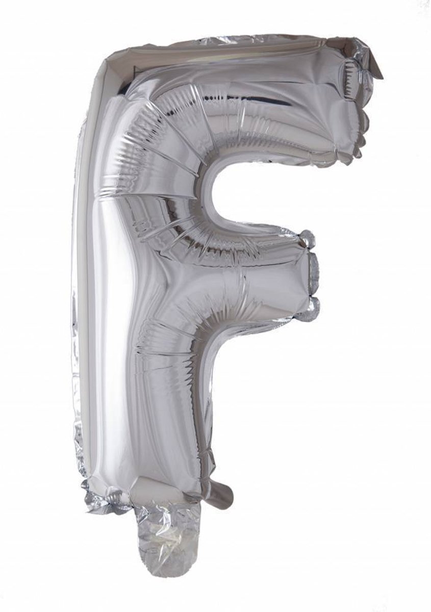 Folie Ballon Letter F Zilver 41cm met rietje