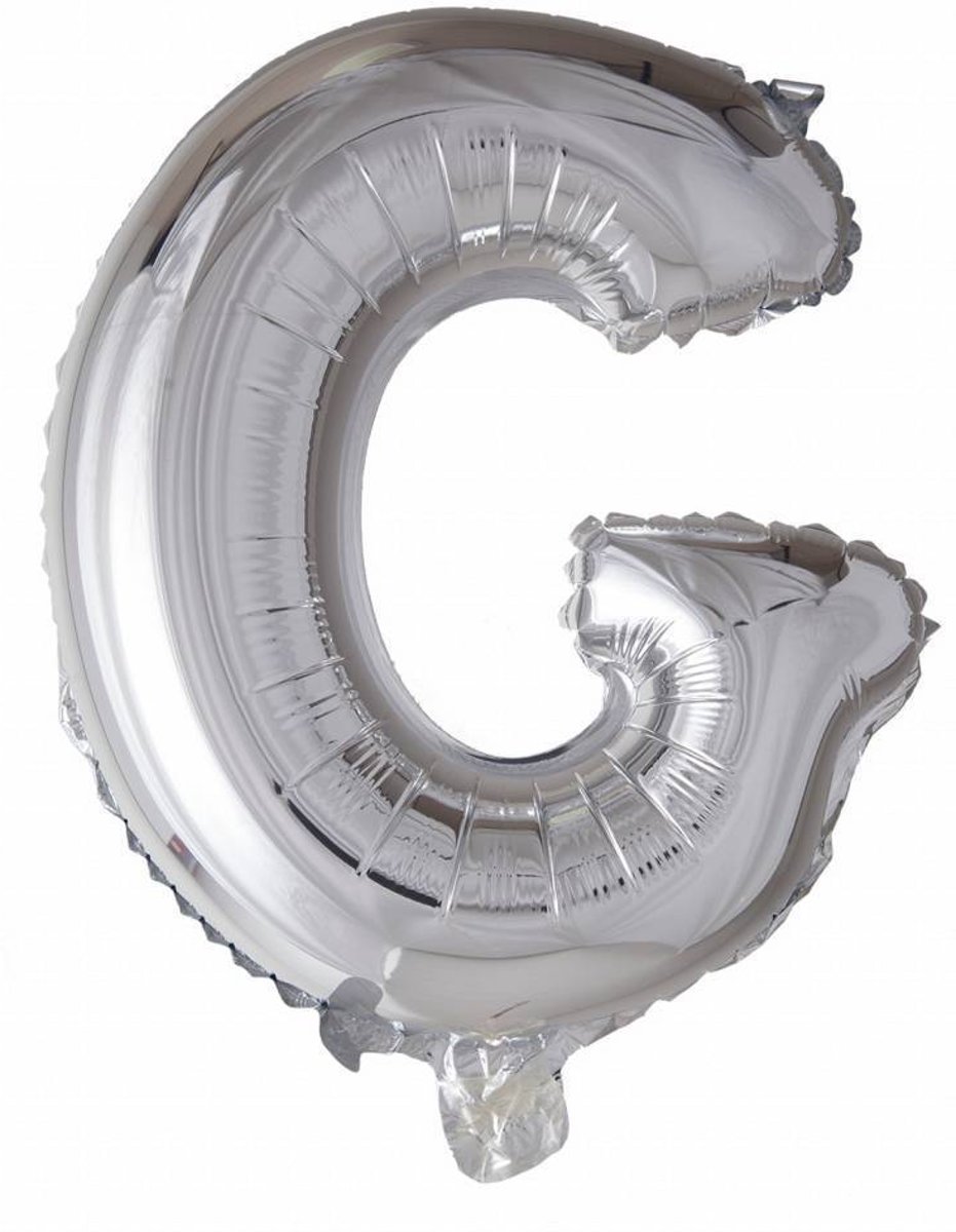 Folie Ballon Letter G Zilver 41cm met rietje