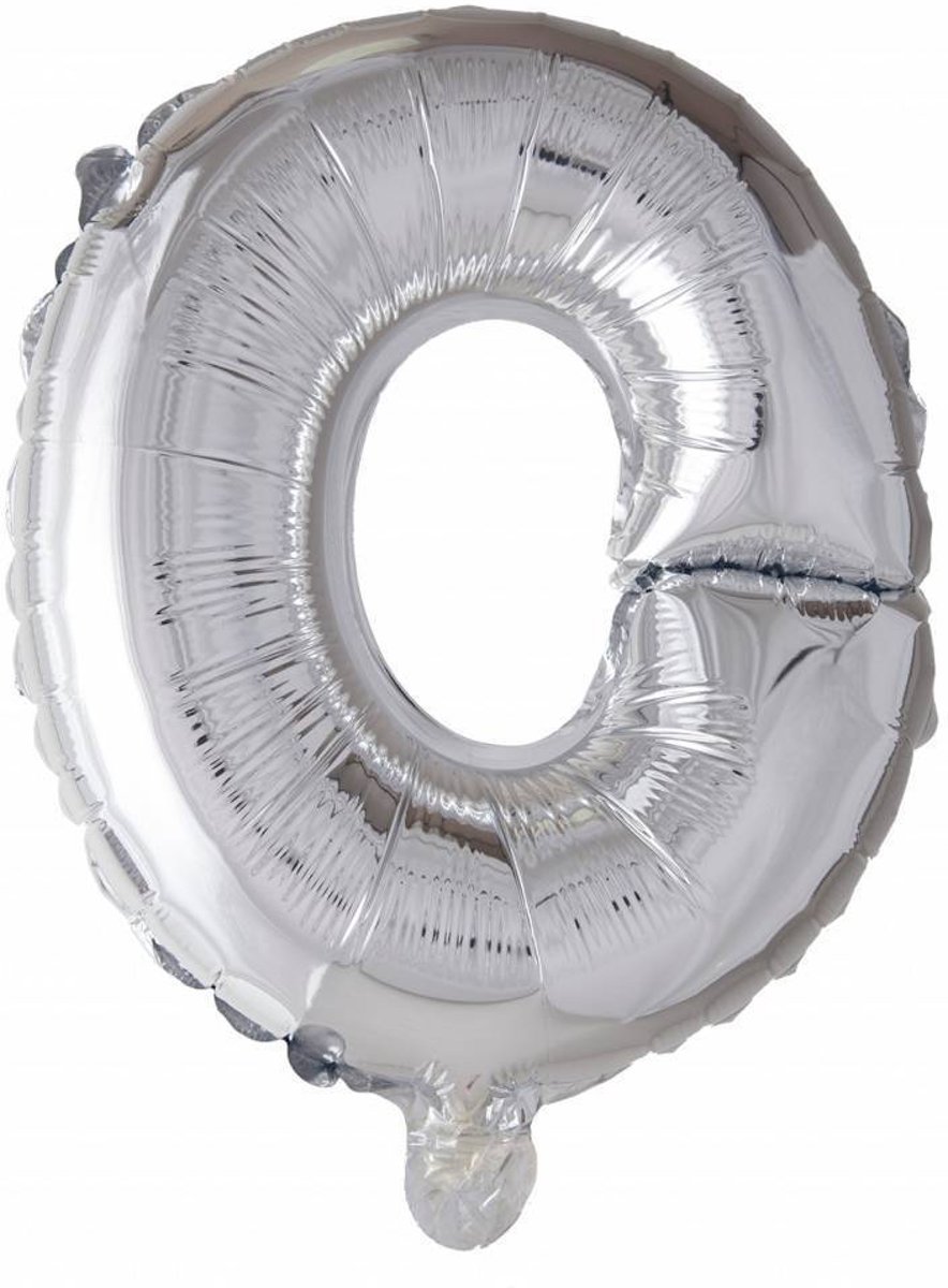 Folie Ballon Letter O Zilver 41cm met rietje