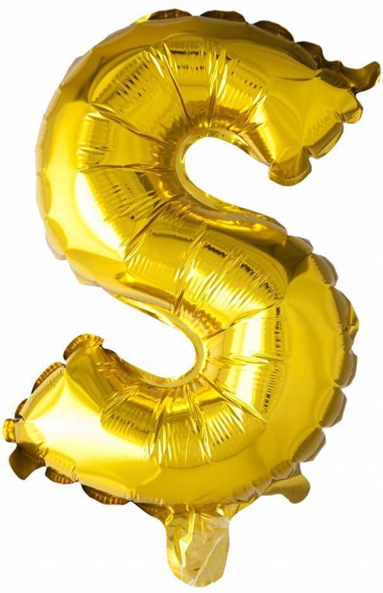 Folie Ballon Letter S Goud 41cm met rietje