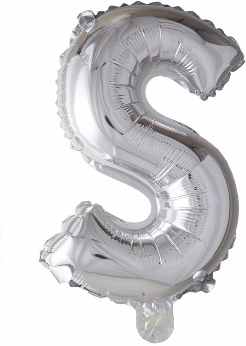 Folie Ballon Letter S Zilver 41cm met rietje