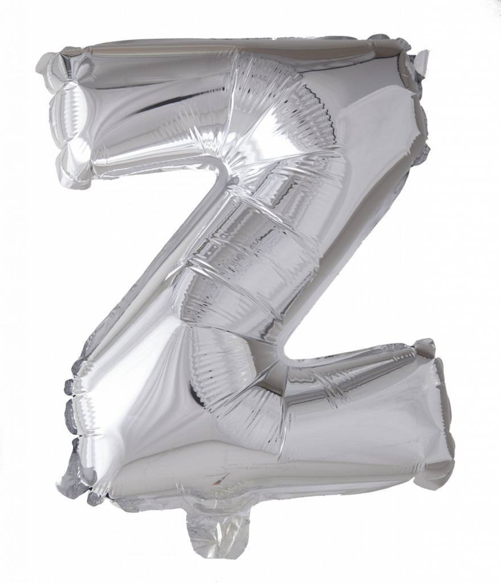 Folie Ballon Letter Z Zilver 41cm met rietje