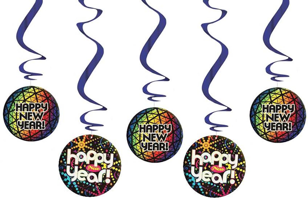 Happy New Year Hangdecoratie Rond 60cm 5 stuks