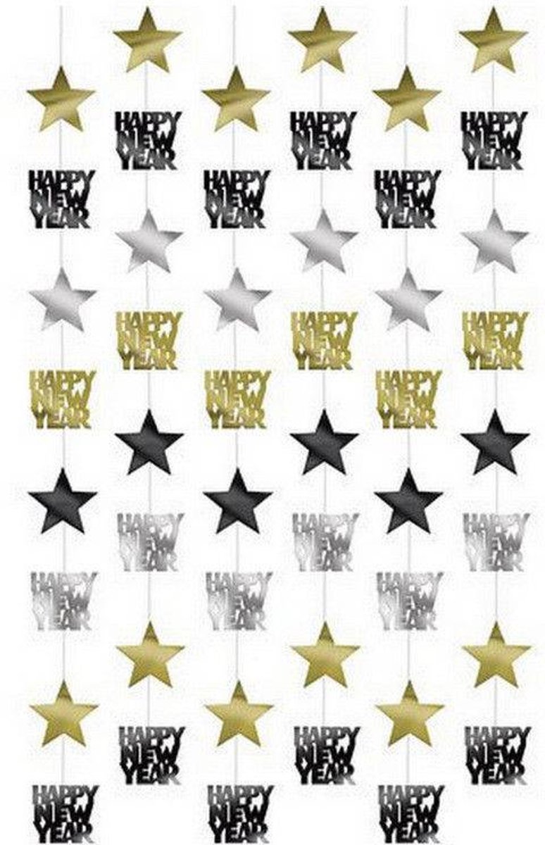 Happy New Year Hangdecoratie Ster 2,1 meter 6 stuks