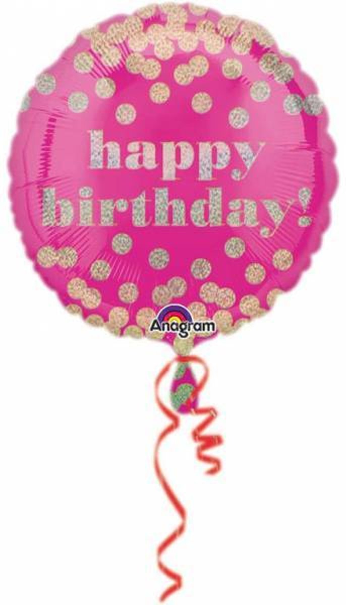 Helium Ballon Happy Birthday Roze Dots 43cm leeg