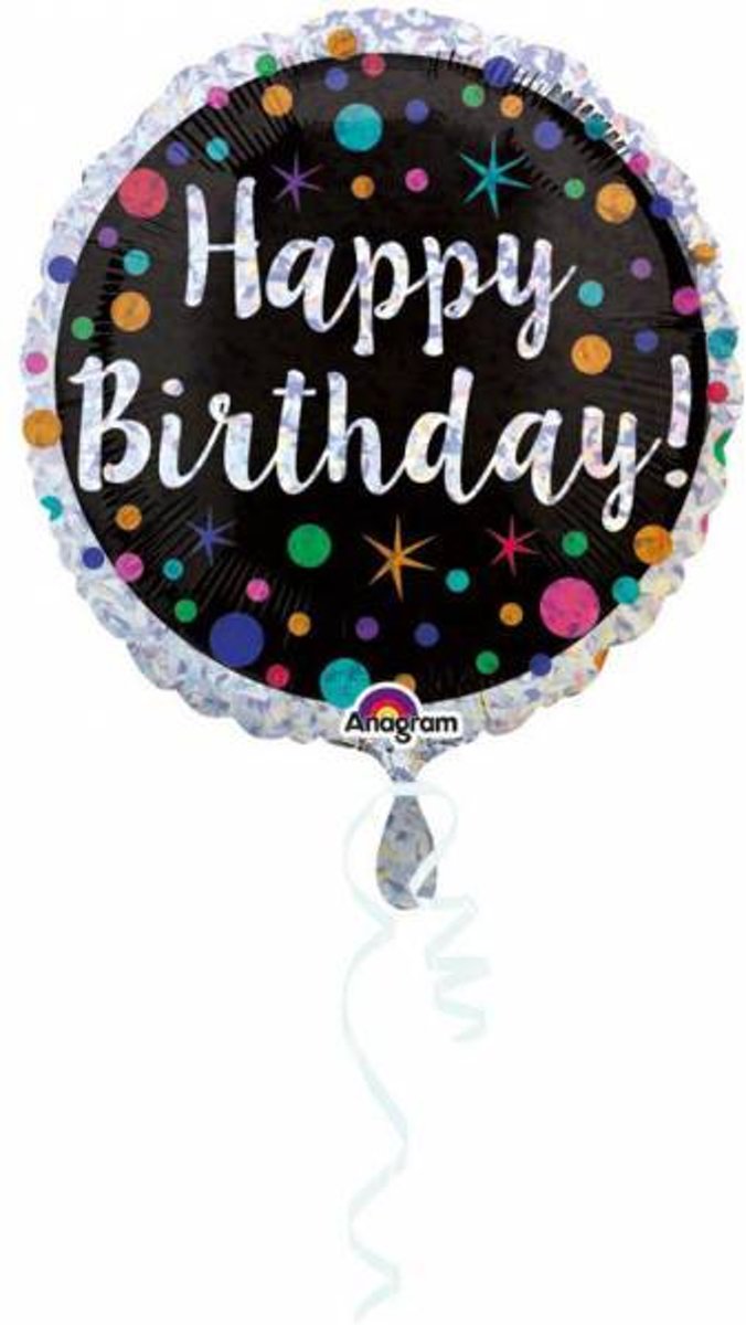 Helium Ballon Happy Birthday Stip Glitter 43cm leeg