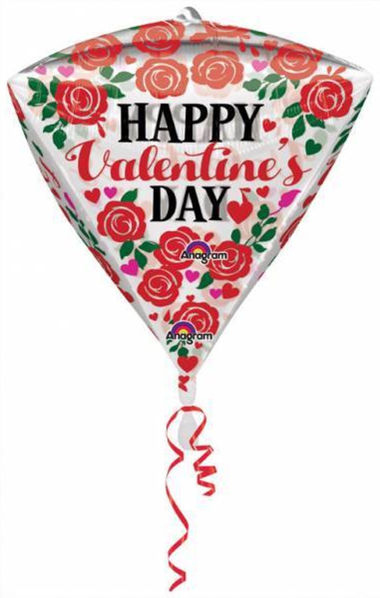 Helium Ballon Happy Valentines Day Diamant 43cm leeg