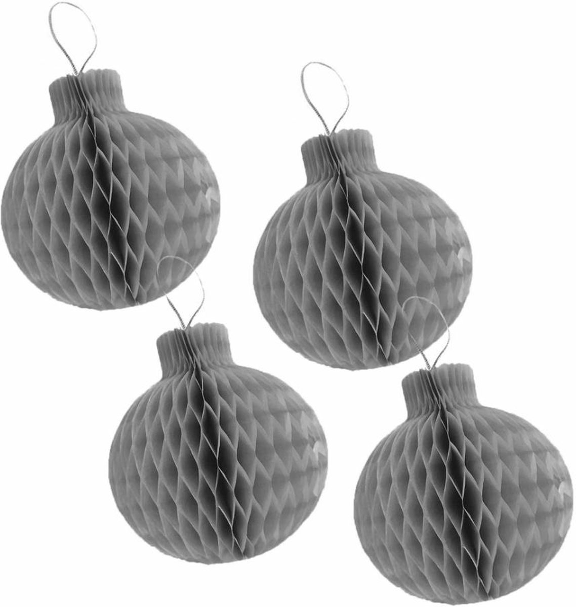 Honeycomb Kerstballen Zilver 8cm 4 stuks