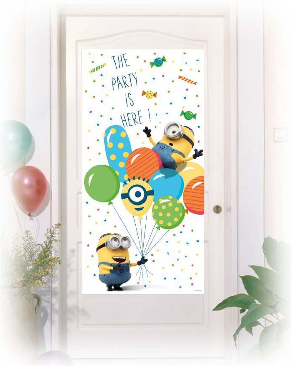 Minions balloons party deurposter 75 x 150 cm.