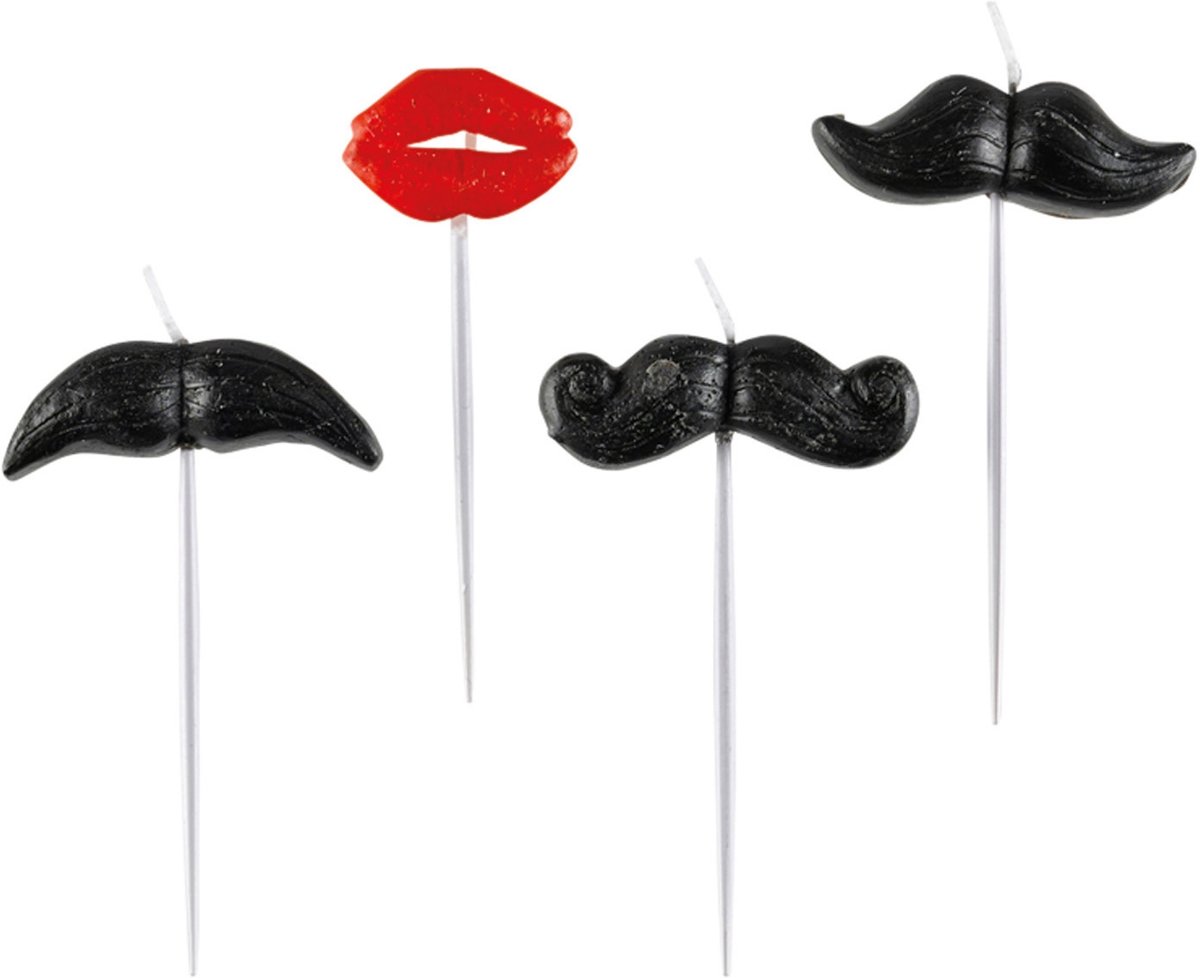 Moustache Kaarsjes 7cm 4 stuks