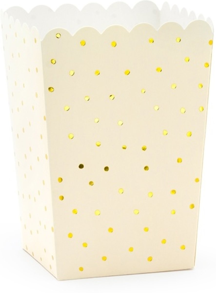 Popcorn Bakjes Stippen Pastel Perzik Goud 7x7x12,5cm 6 stuks