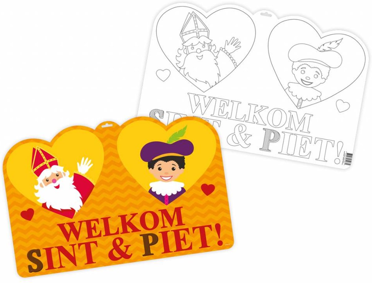 Sint en Piet Kleurplaat Deurbord 58cm