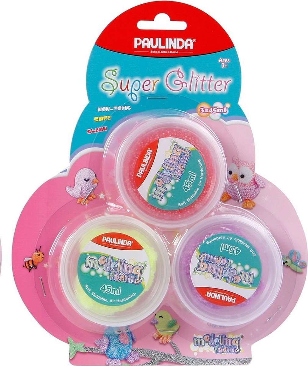 Paulinda Foam Klei Glitters 3x45 Ml Paars/oranje/groen